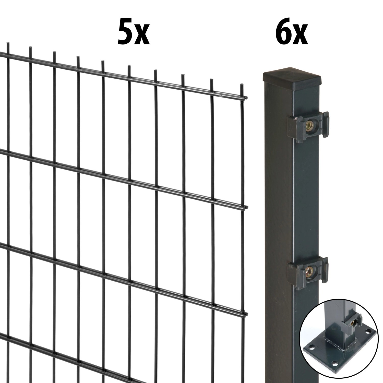 Floraworld Doppelstabmatten-Set mit Bodenplatte 160 cm x 10 m 60/40 Anthrazit