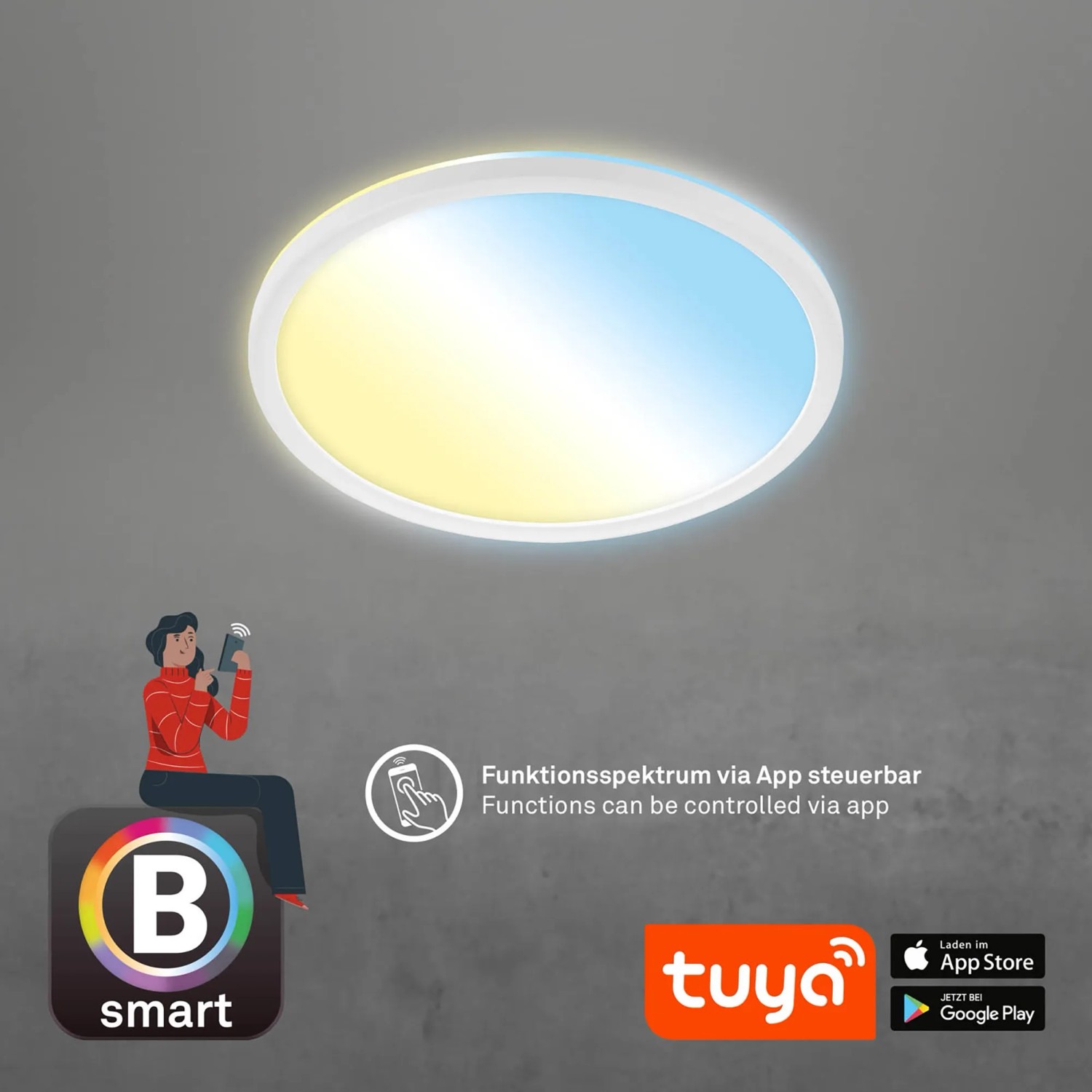Brilo WiFi Deckenleuchte Slim Smart, steuerbar per App, mit Farbtemperatursteuerung, weiß.