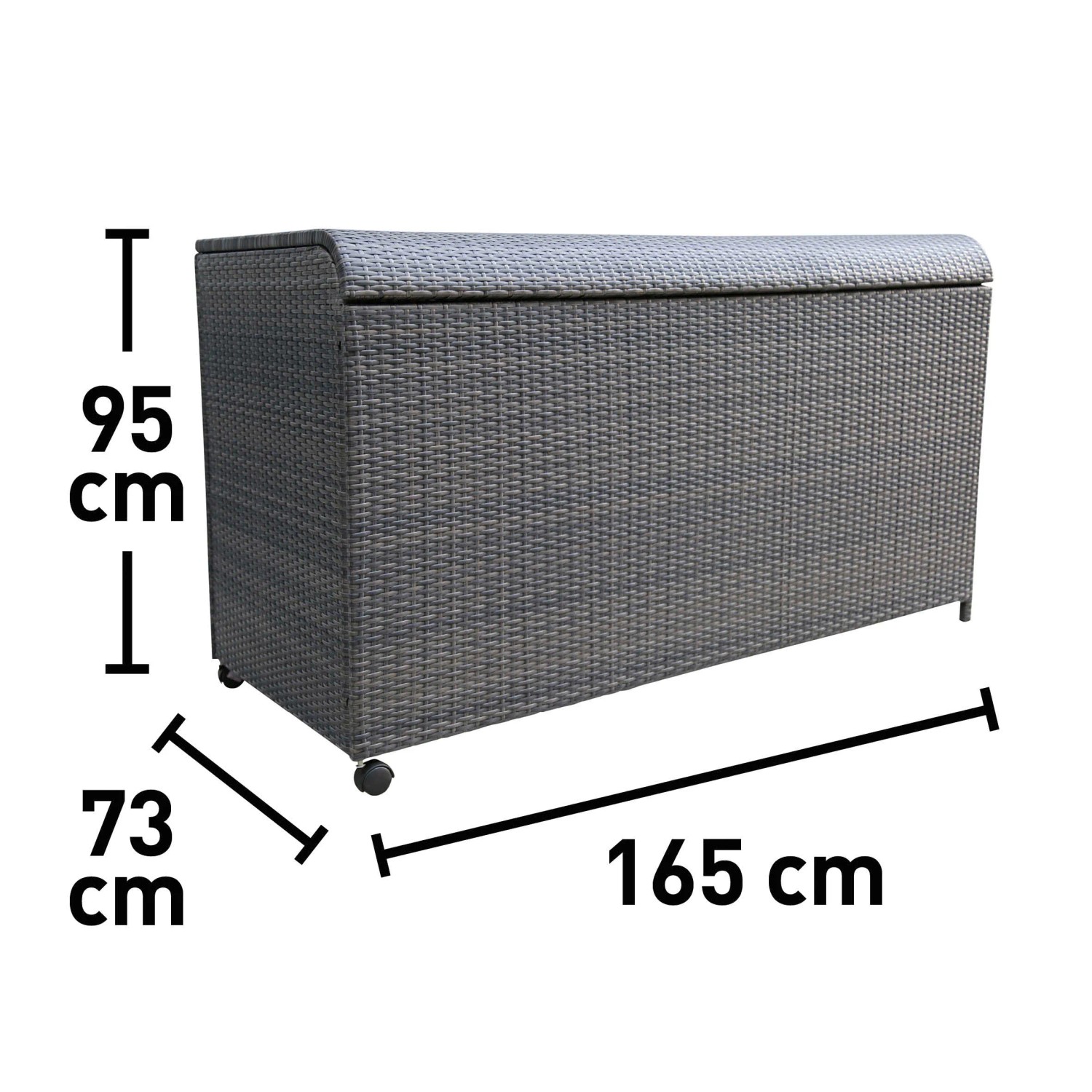 Kissenbox Vermont Deep Water aus Polyrattan, ideal zur Aufbewahrung von Gartenutensilien.