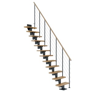 Dolle Mittelholmtreppe Dublin, Eiche/Anthrazit, mit Geländer. Raumspartreppe für Innen.