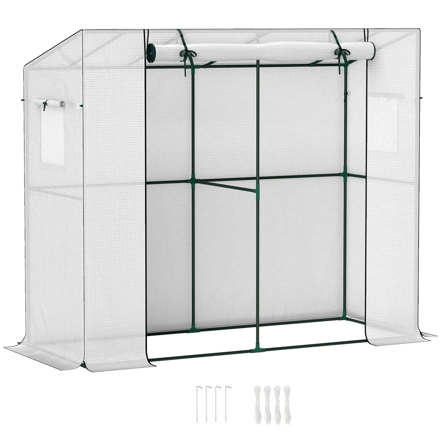 Outsunny Gewächshaus mit Rolltür und Fenster, 200x76x170 cm, weiß. Ideal für den Garten.