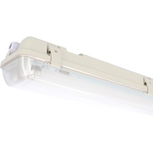 Graue LED-Feuchtraumleuchte, 120 cm, mit Sensor. Ideal für Keller und Garagen.