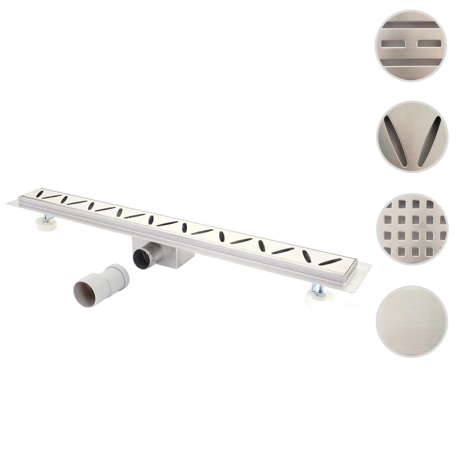 MCW Duschrinne D94c, 70cm Edelstahl Bodenablauf mit Siphon und verschiedenen Abdeckungsdesigns.