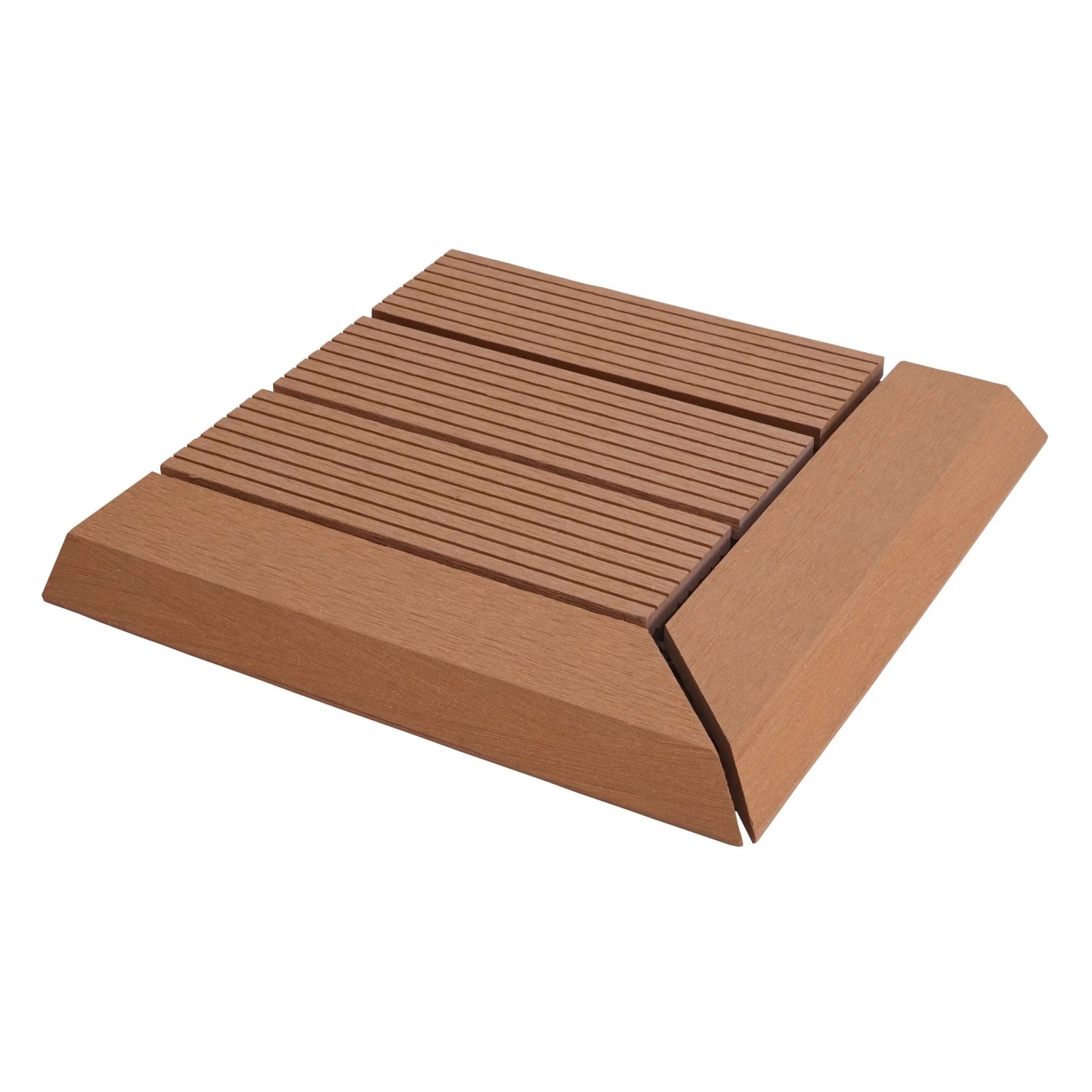 BERLINLODGE WPC Eck-Bodenfliese Mit Abschluss BxT 30x30cm Premium Holzoptik Terrasse Ecke Rechts Teak Linear