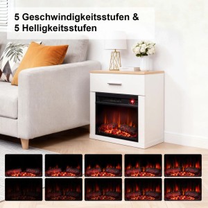 HOMAVO Elektrokamin mit Nachttisch, 1000W, mit simulierten Flammen und 5 Helligkeitsstufen.