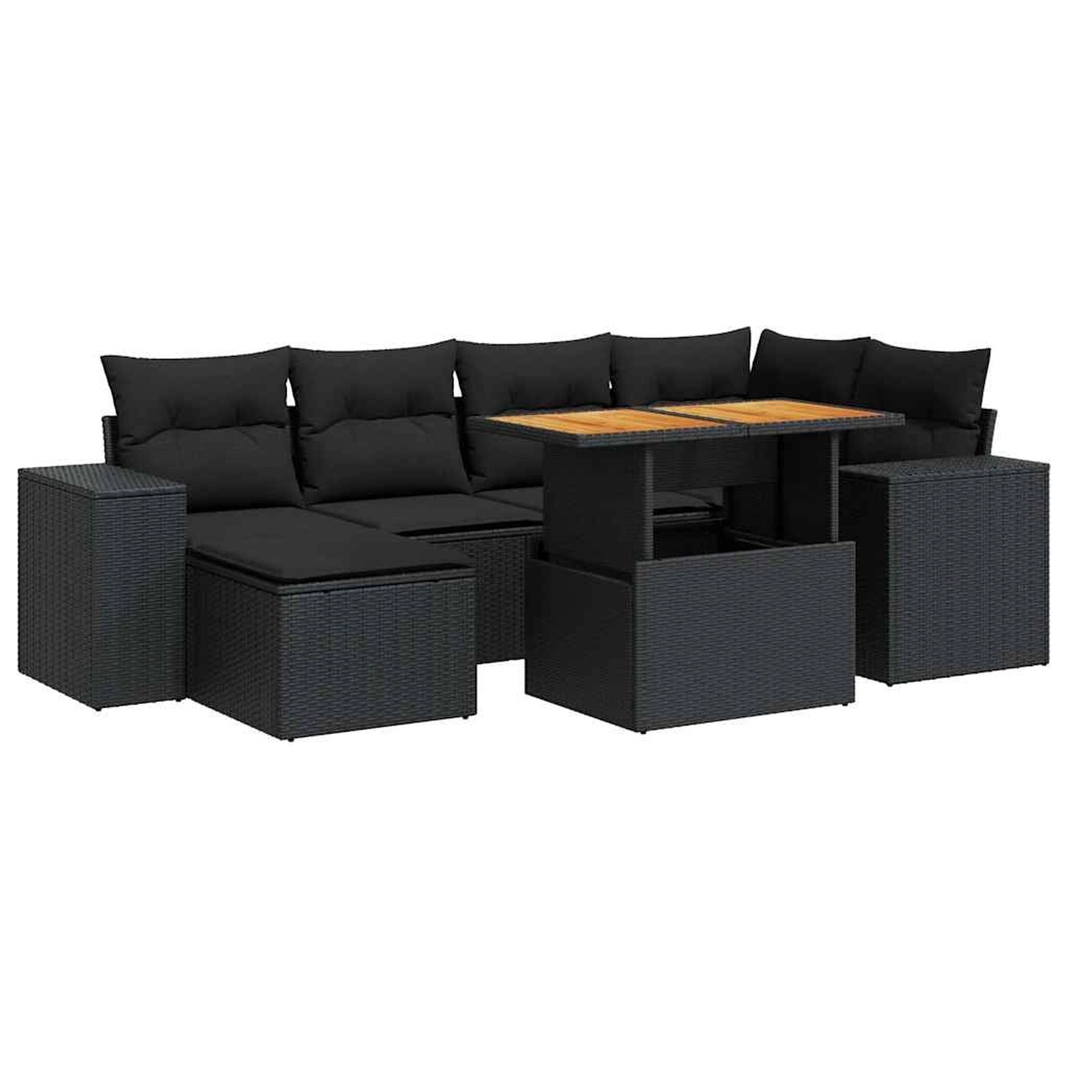 vidaXL 7-Tlg Garten-Sofagarnitur mit Kissen Schwarz Poly Rattan 3327394 günstig online kaufen