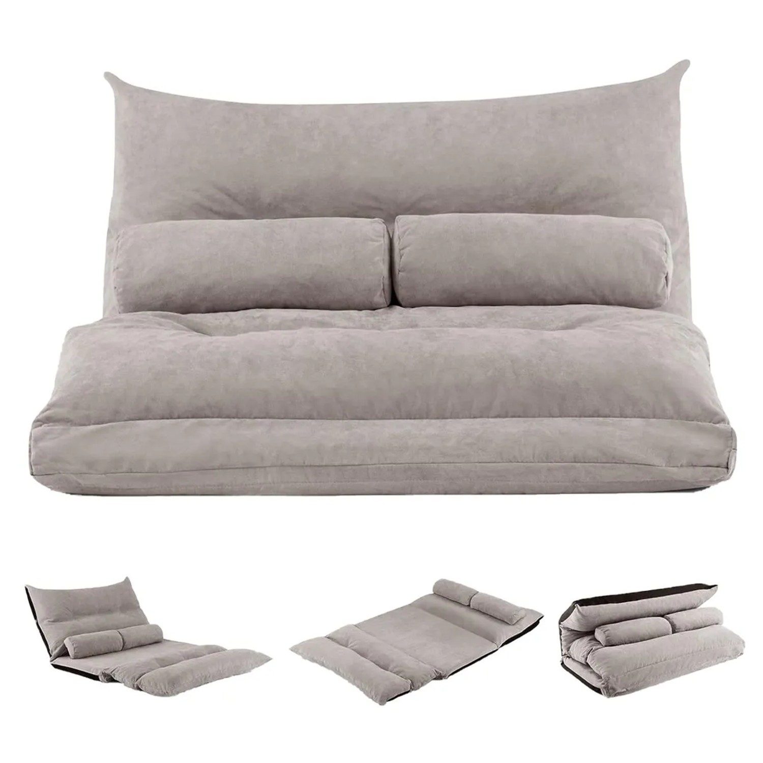 Costway 3 In 1 Klappbares Bodensofa mit Verstellbarer Rückenlehne Grau