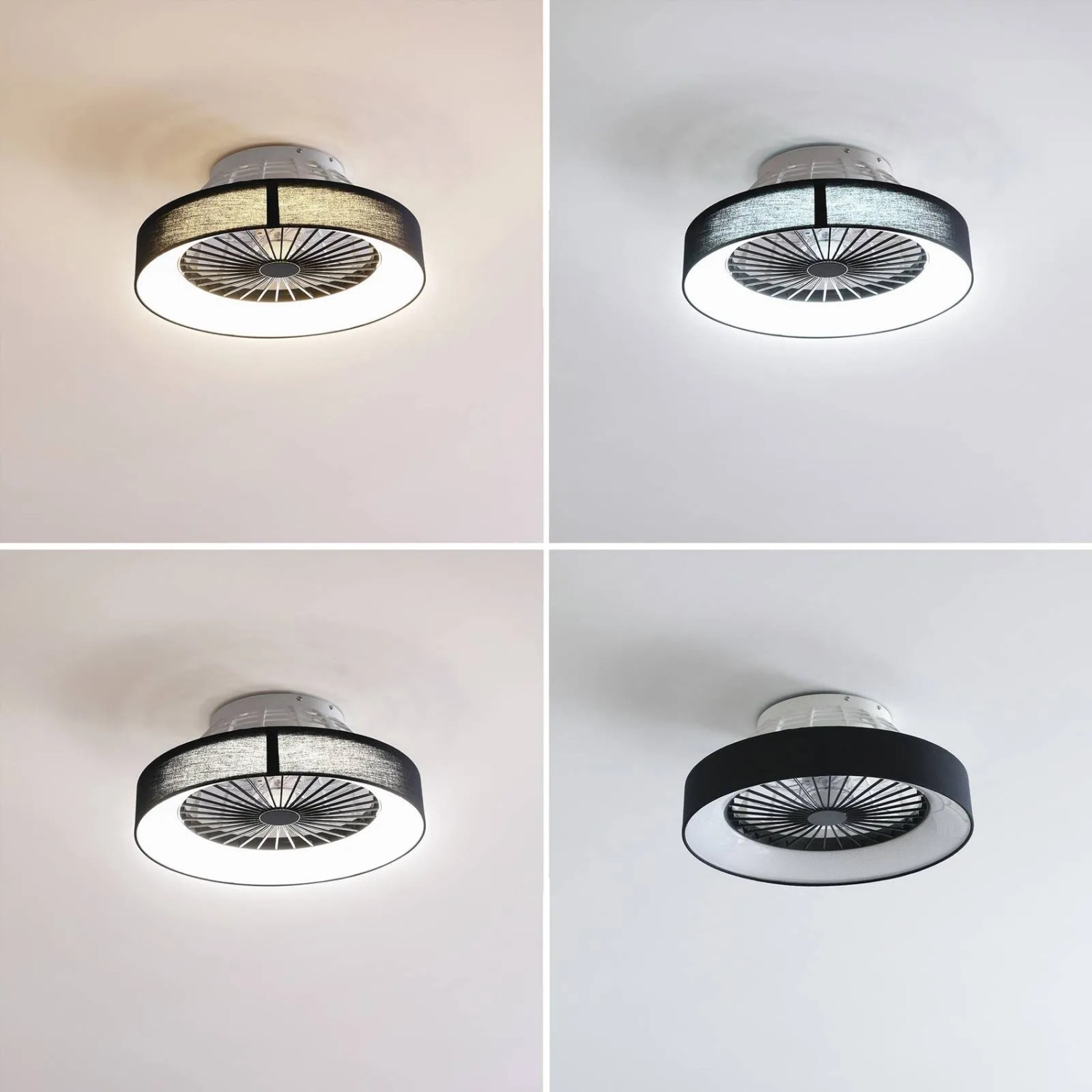 Lindby LED Deckenventilator Mace, dimmbar, schwarz, mit verschiedenen Lichteinstellungen.