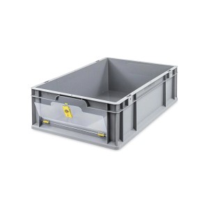 Graue PROREGAL Eurobox 34L mit gelbem Deckel für Lagerung und Transport.