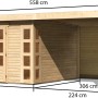 Karibu Gartenhaus Sölve 6 naturbelassen mit Anbaudach, Maße: 302x306 cm.