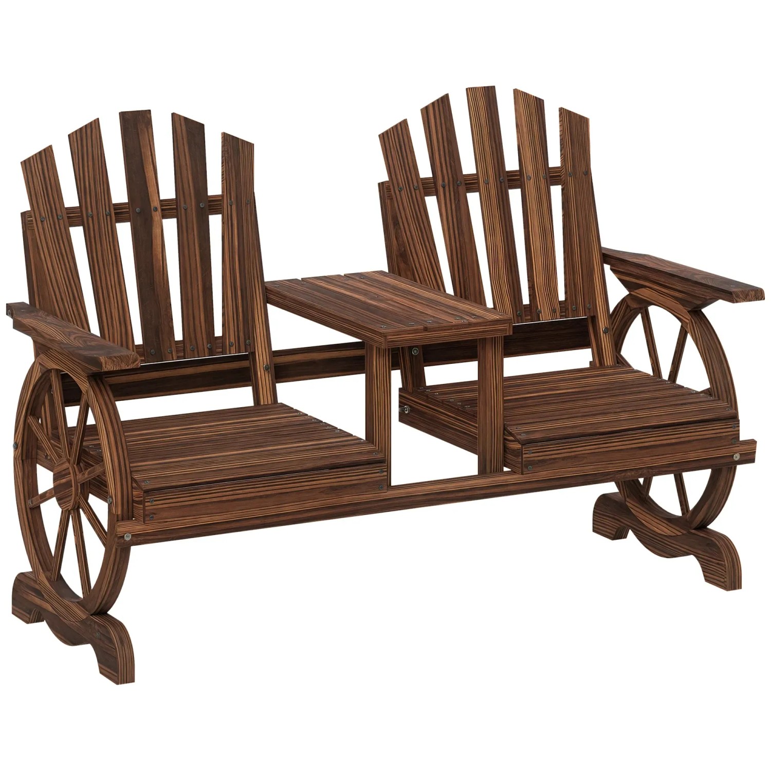 Outsunny Gartenbank 2-Sitzer Tannenholz 154L x 65B x 102H cm Verkohlt