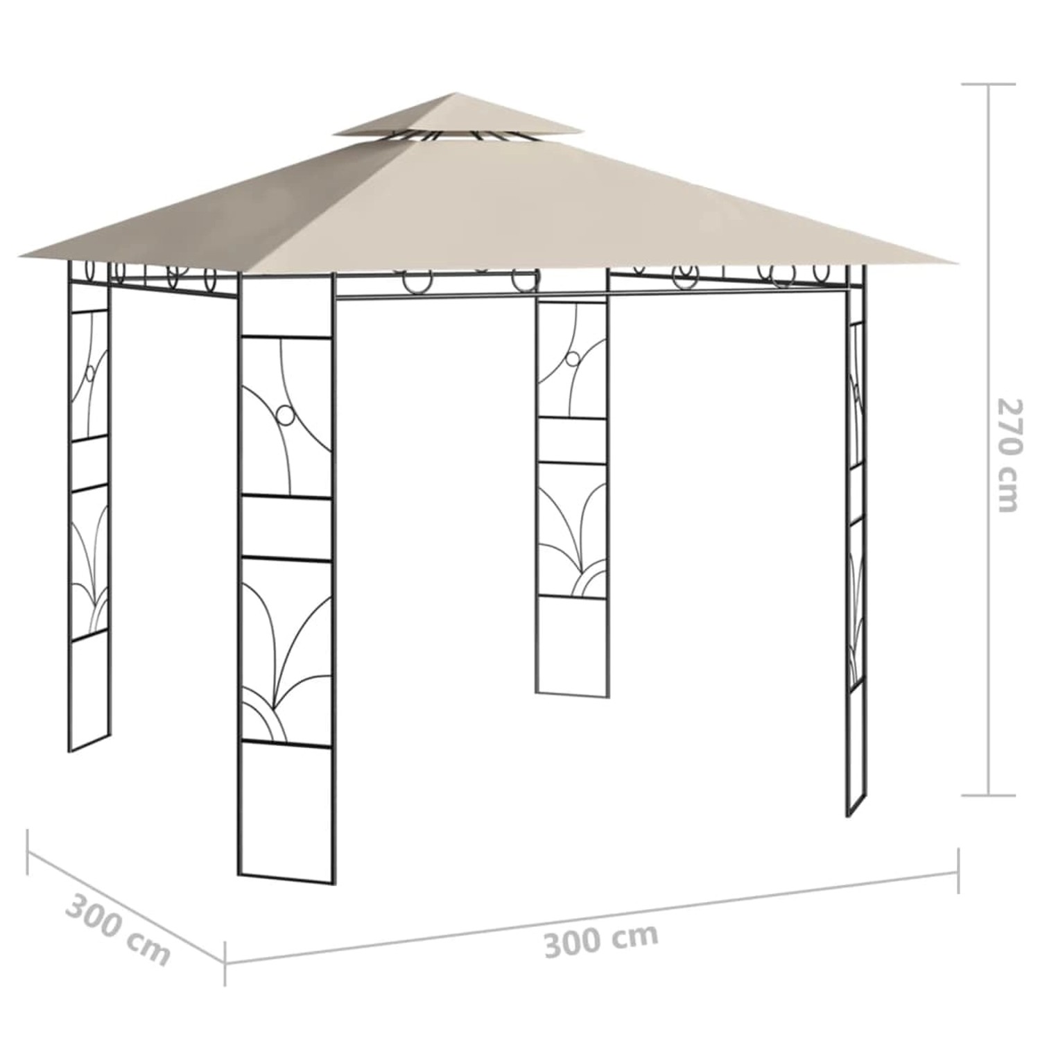 Cremefarbener vidaXL Pavillon 3x3m mit Stahlrahmen. Ideal für Garten, Terrasse und Outdoor-Events.