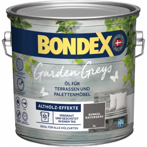 Dunkelgraue Dose Bondex Garden Greys Öl für Holz, 2,5 l. Für Gartenmöbel und Terrassen.