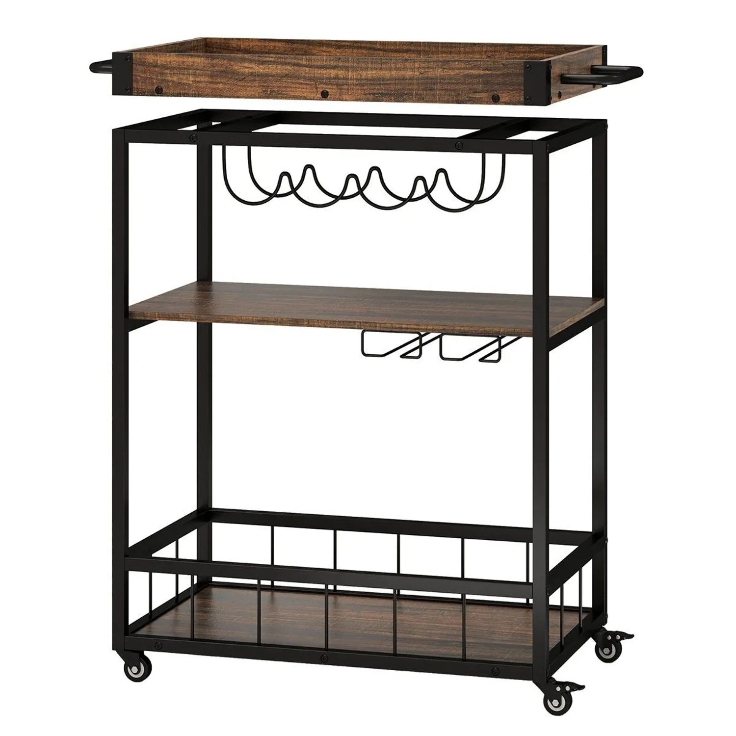 Costway Servierwagen mit Abnehmbarem Tablett 3 Ebenen Vintage Braun günstig online kaufen