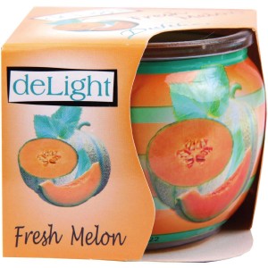 HS Candle Duftkerze Fresh Melon im Glas mit Melonen-Motiv. Raumduft für entspannte Atmosphäre.