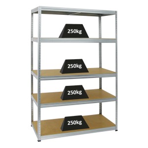 Verzinktes PROREGAL Schwerlastregal Big Elephant mit 5 Böden, je 250 kg belastbar.