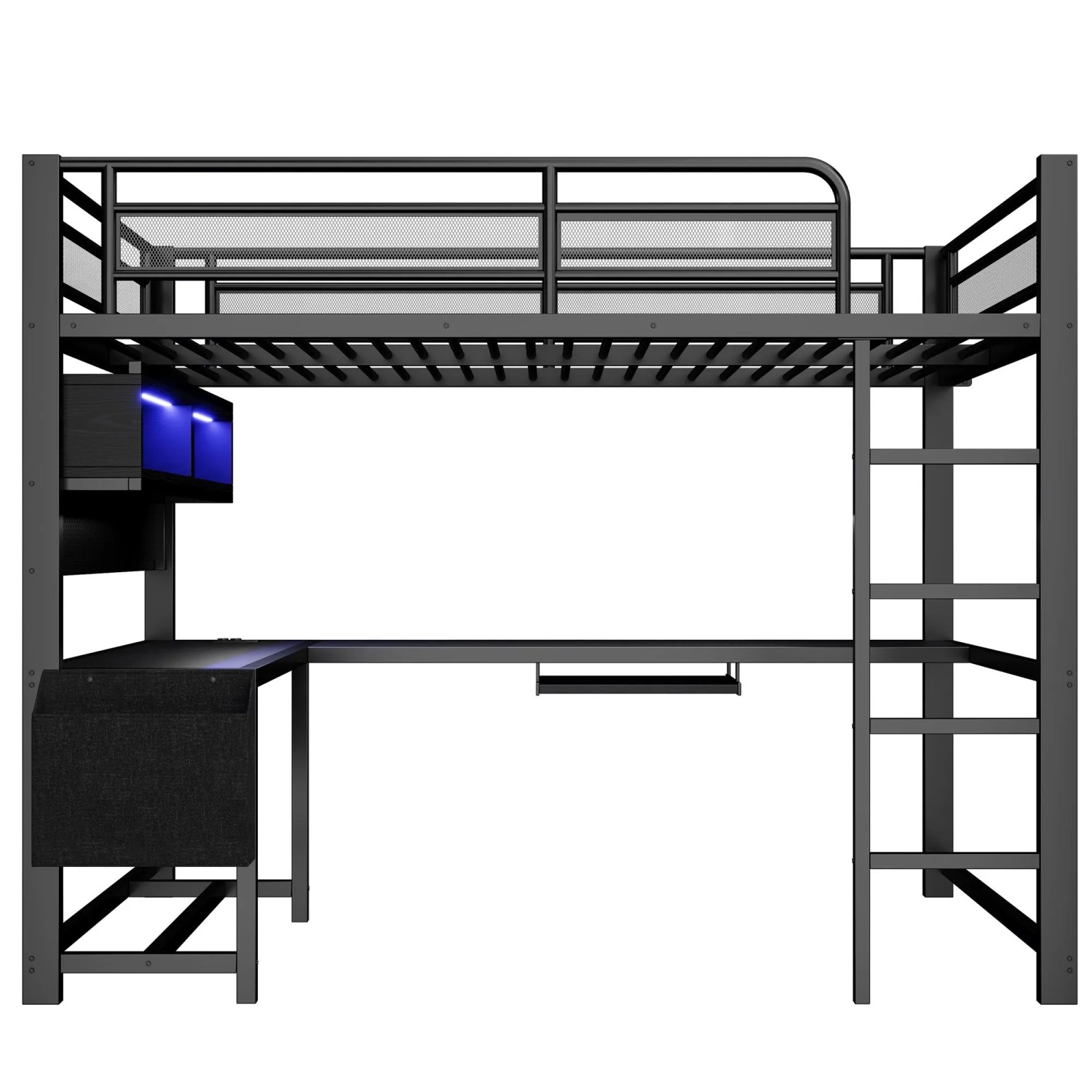 Merax Gaming Hochbett 140x200 cm Mit Schreibtisch Tastaturablage Staufächern LED Ladestation Schwarz