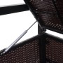 Detailaufnahme: Geöffnete braune Poly-Rattan Gartenbank mit Staufach und Gasdruckfeder.