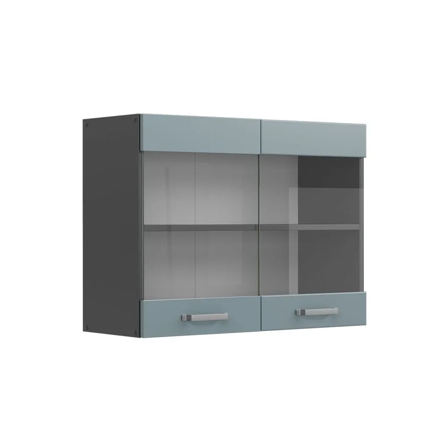 Vicco Küchenglasschrank R-Line Glashängeschrank Blau-Grau Anthrazit 80 cm