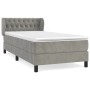 Hellgraues vidaXL Boxspringbett 90x200 cm mit Samtbezug, Matratze und Kopfteil.