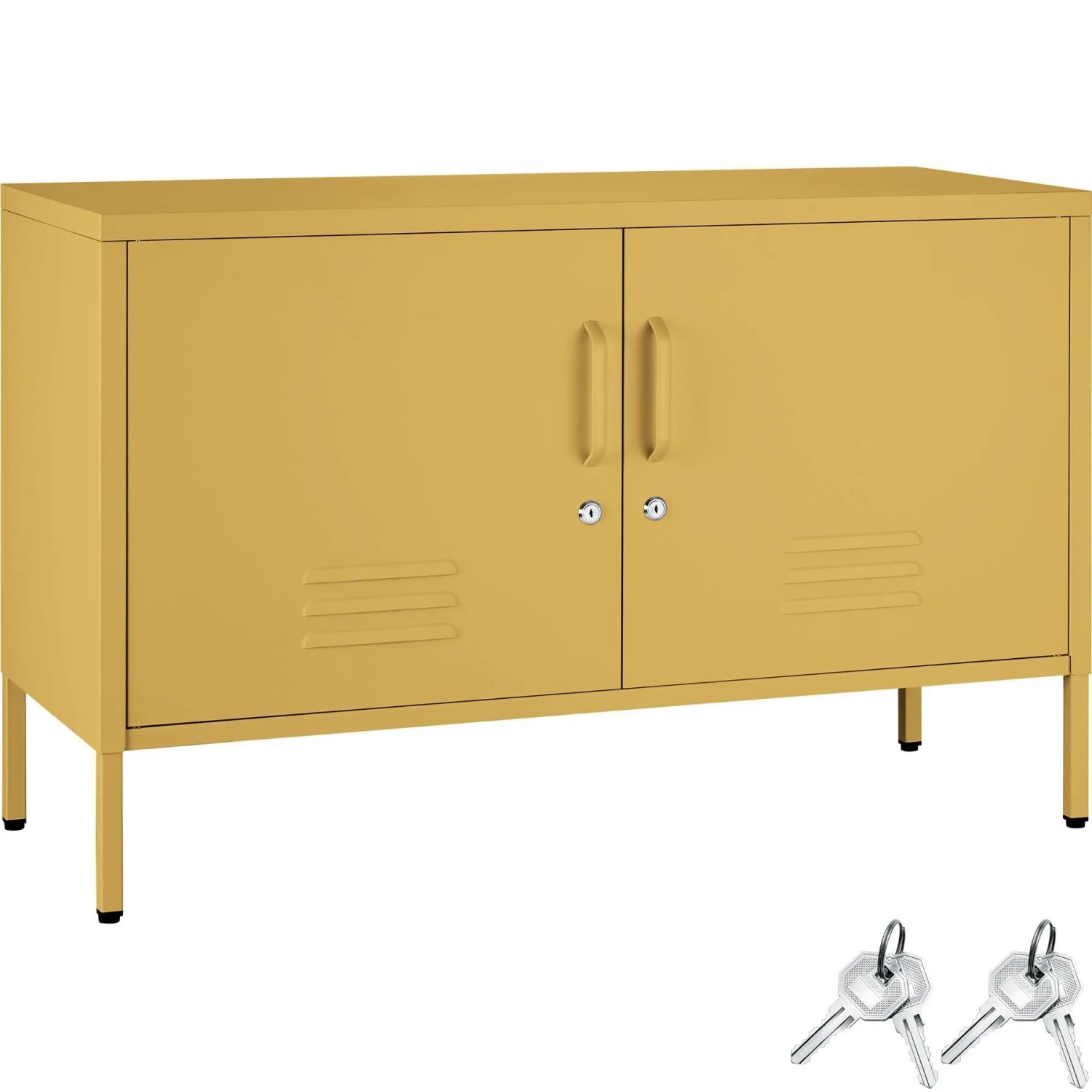 Tectake Sideboard Baker 2 Türen Mit Magnetverschluss  Einzeln Abschließbar Verstellbarer Zwischenboden  100 x 42 5 x 65 cm Gelb