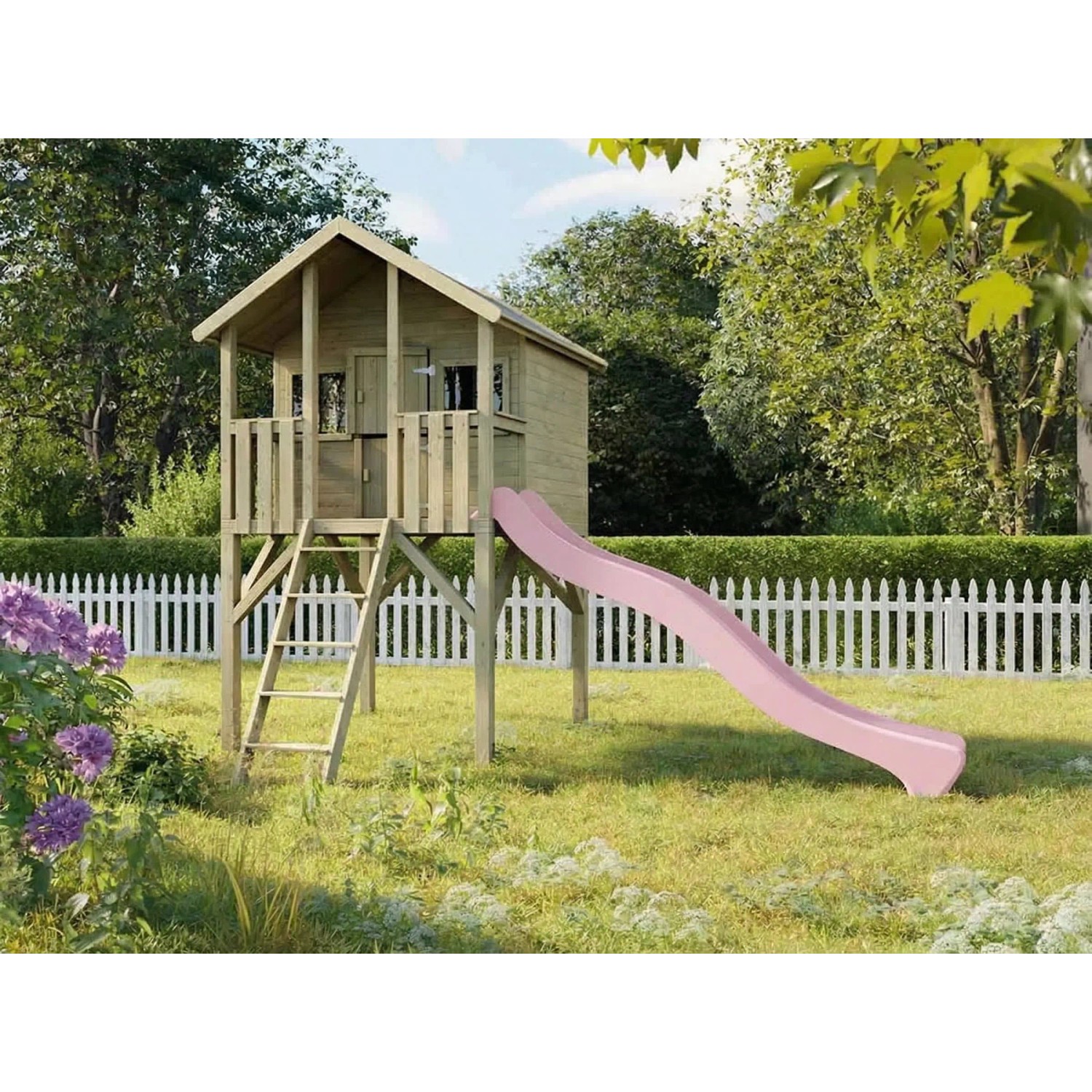 Prestige Garden Stelzenhaus Big House KDI Inklusive Rutsche Pastellrosa