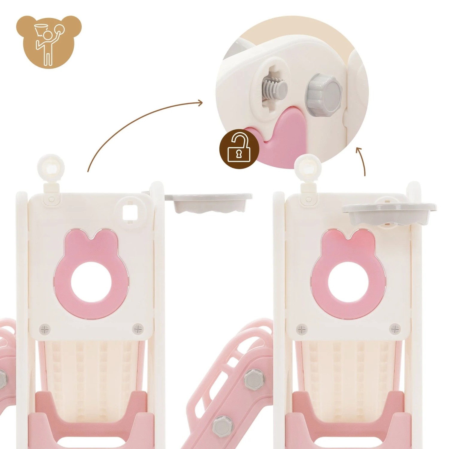 Joyz 3in1 Kinderrutsche Rosa Kunststoff mit Spielturm & Basketballkorb_7