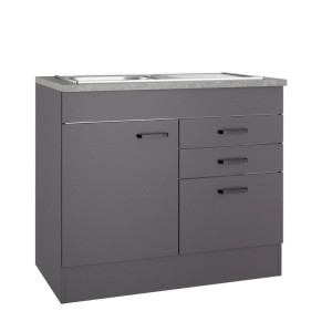 OPTIFIT Spülenunterschrank Kiel420, 100cm, anthrazit, mit Spüle, Schubkästen und Tür. Ideal für den Hauswirtschaftsraum.