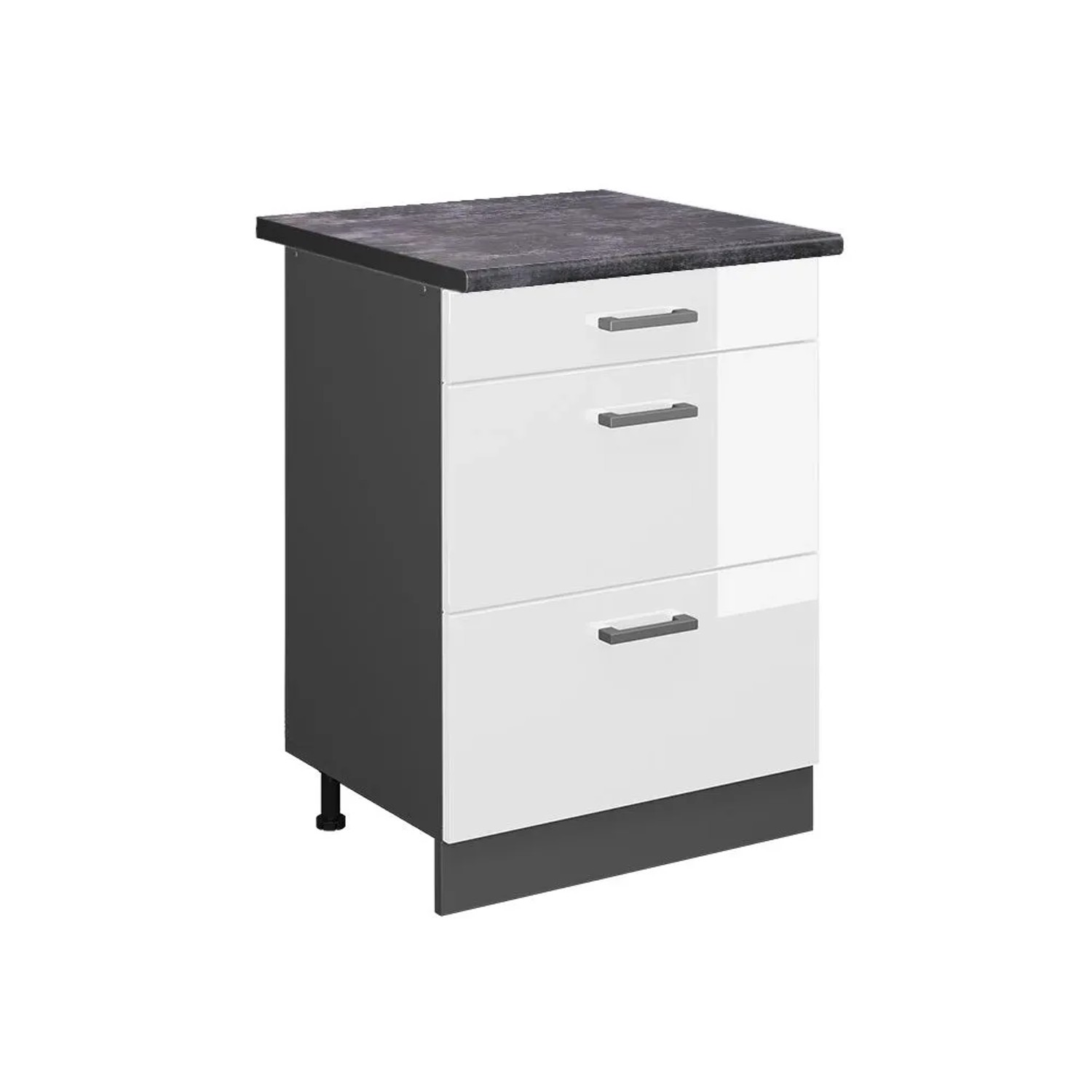 Vicco Küchenunterschrank R-Line Weiß Hochglanz Anthrazit 60 cm mit Schubladen AP Anthrazit