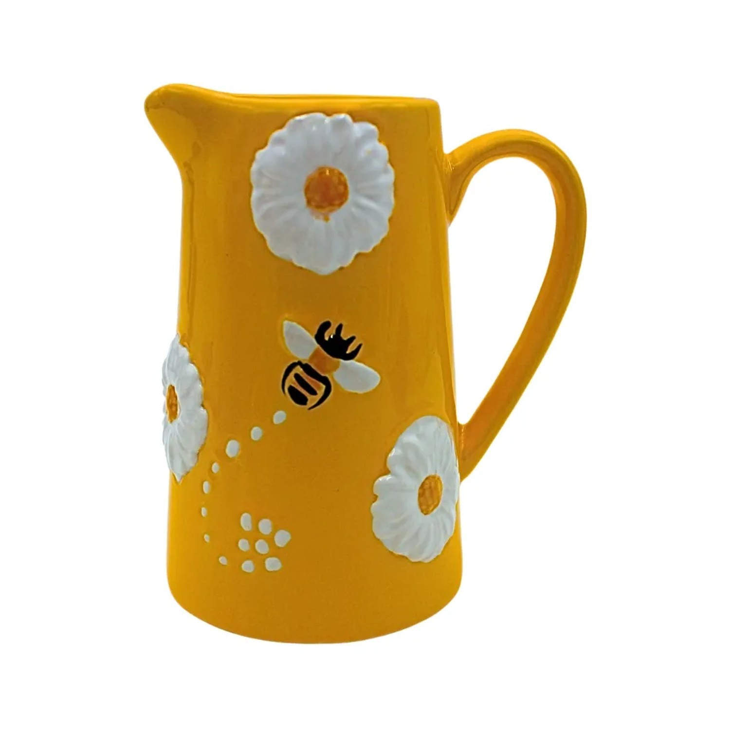 Dekohelden24 XL Dekovase Blumenvase Keramikvase Vase mit Bienen und Mageriten Vase mit Bienen Dekor in Gelb L/B/H 11 x 8 x 14 cm