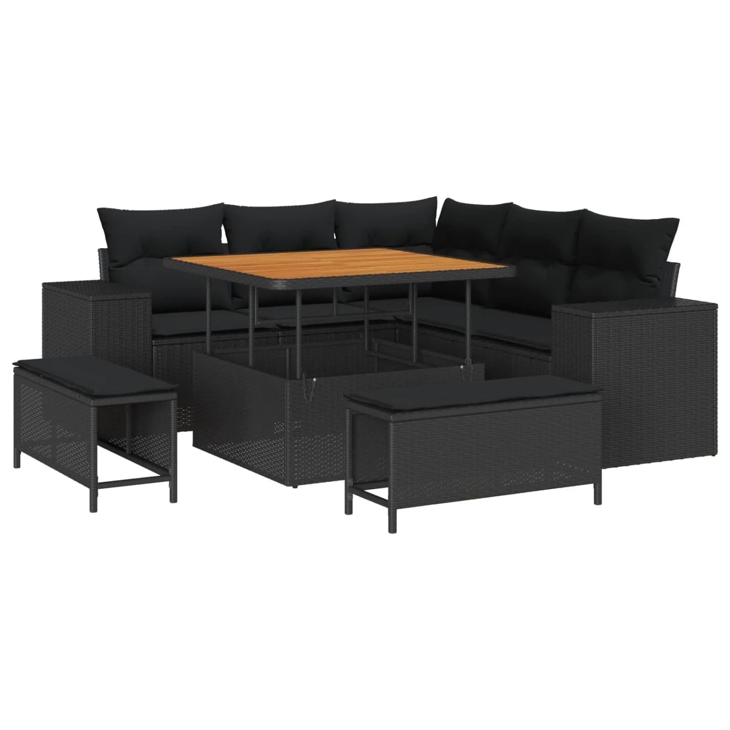 vidaXL Garten-Sofa-Set mit Kissen mit Speicher 8-Tlg Schwarz 3363944