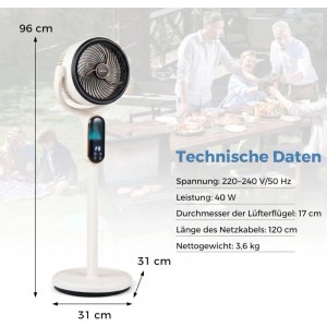 Costway Standventilator Leise mit Fernbedienung Ventilator 54-96 cm Höhenverstellbar Weiß