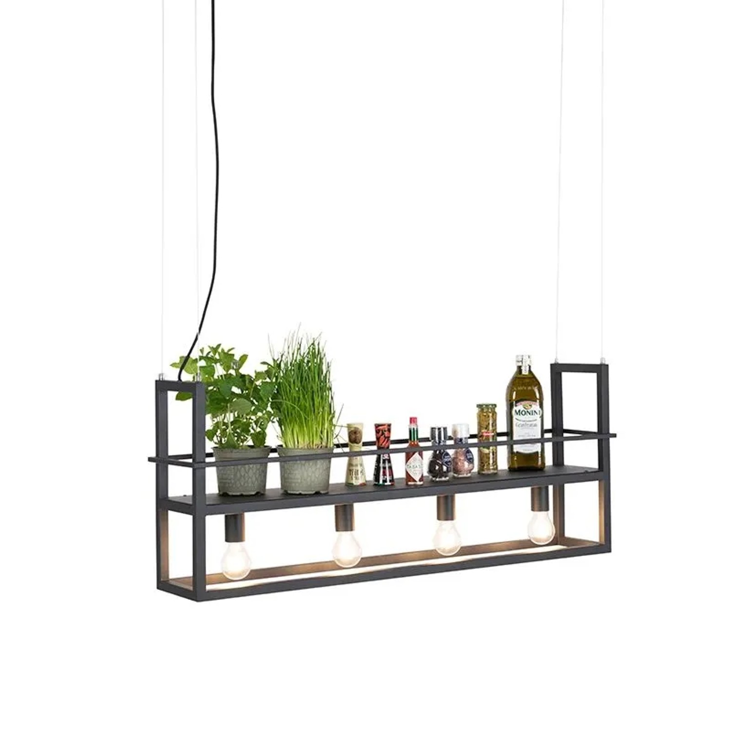QAZQA Industrielle Hängelampe Schwarz mit Rack 4-Licht Cage Rack