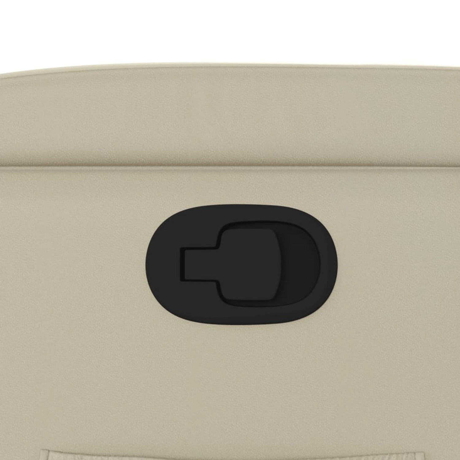 Detailaufnahme: Schwarzer Hebel zur Verstellung des Relaxsessels in Creme.