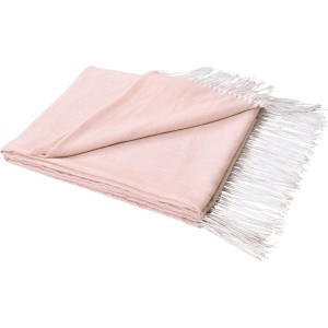 Rosa Decke (120x160 cm) mit weißen Fransen, gefaltet.