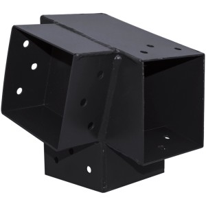 Anthrazitfarbener 75° Steckverbinder mit 3 Enden (91x91) für Holzkonstruktionen.