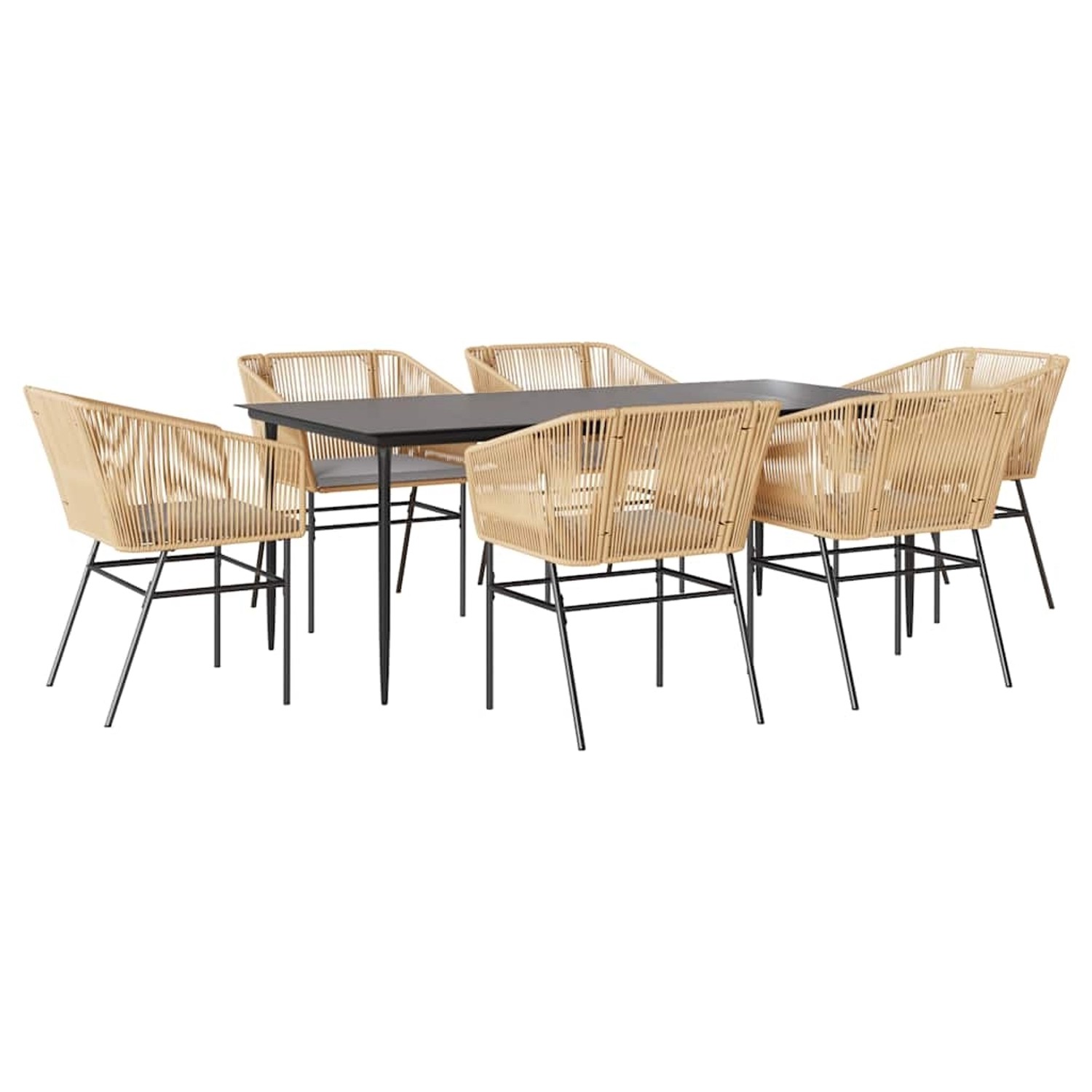 vidaXL 7-Tlg Garten-Essgruppe mit Kissen Braun Poly Rattan Glas 3334525 günstig online kaufen