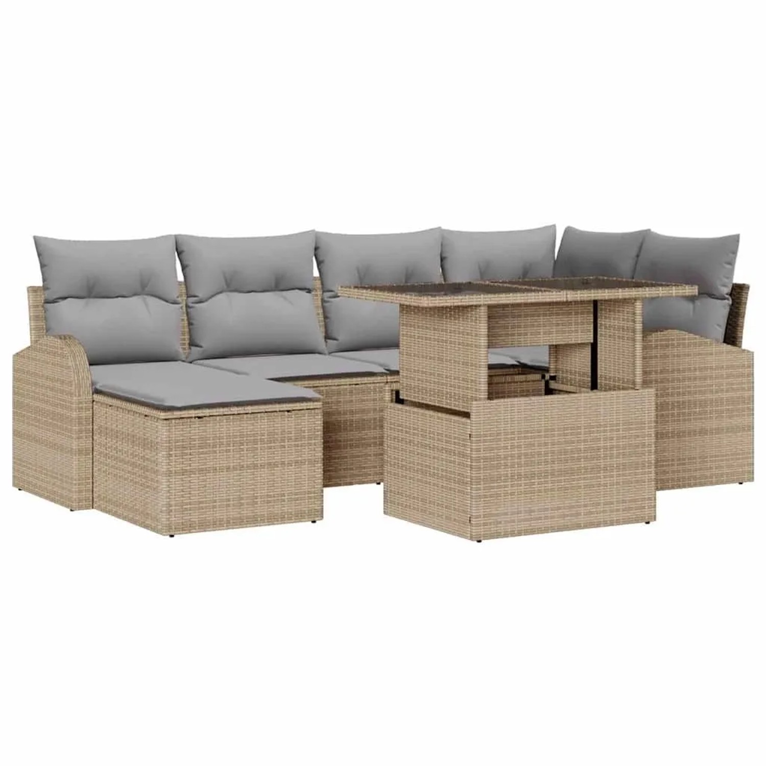 vidaXL Garten-Sofa-Set mit Kissen 7-Tlg Beige und Hellgrau 3348676