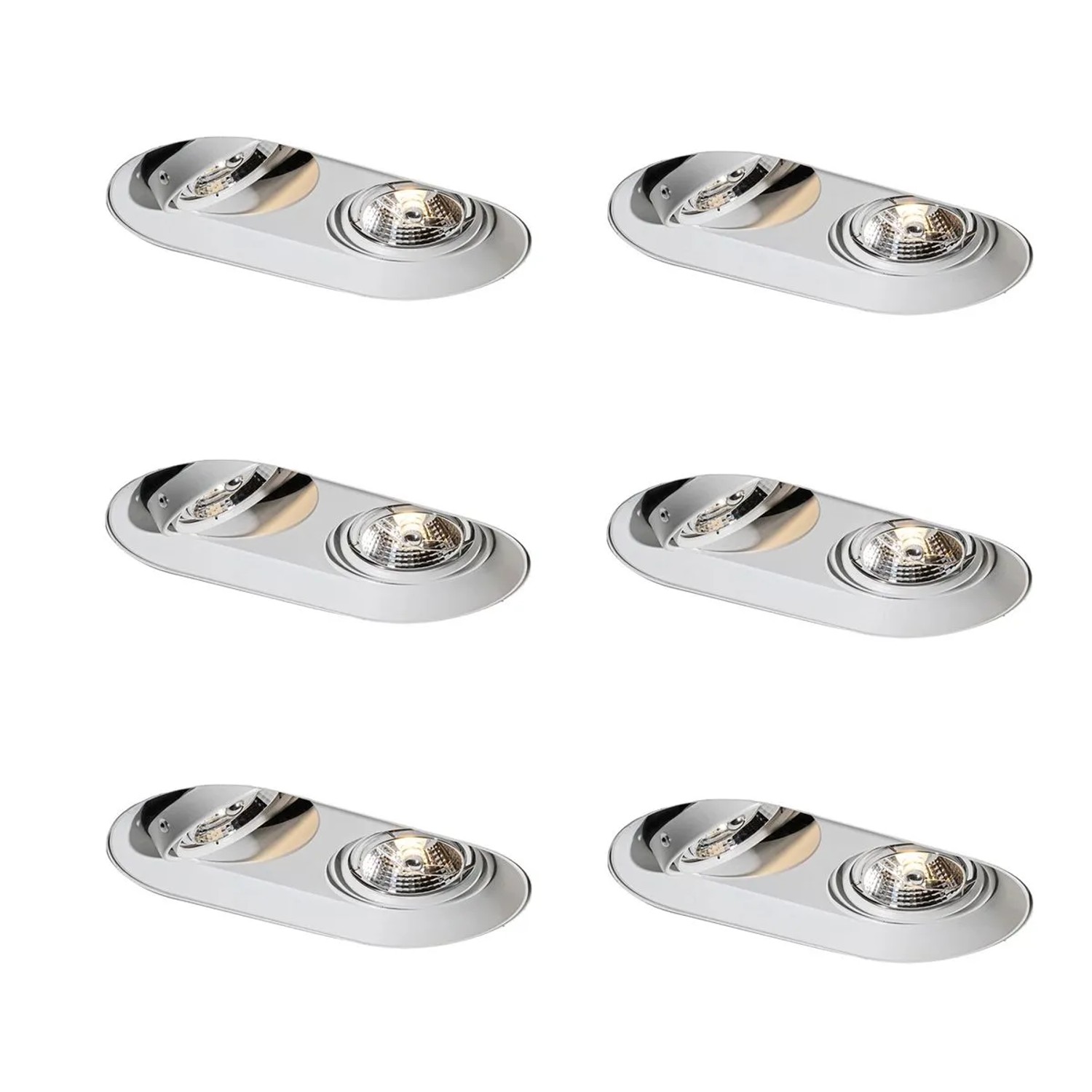 QAZQA Set mit 6 Runden Einbaustrahlern Weiß GU10 70mm 2 Licht Hubs