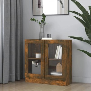 VidaXL Vitrinenschrank in Räuchereiche, 82,5x30,5x80 cm, mit Glastüren. Wandregal zur Aufbewahrung.