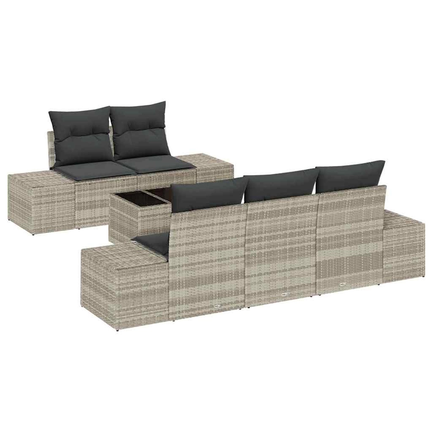 vidaXL Garten-Sofa-Set 6-Tlg Hellgrau Poly Rattan 3346942 günstig online kaufen