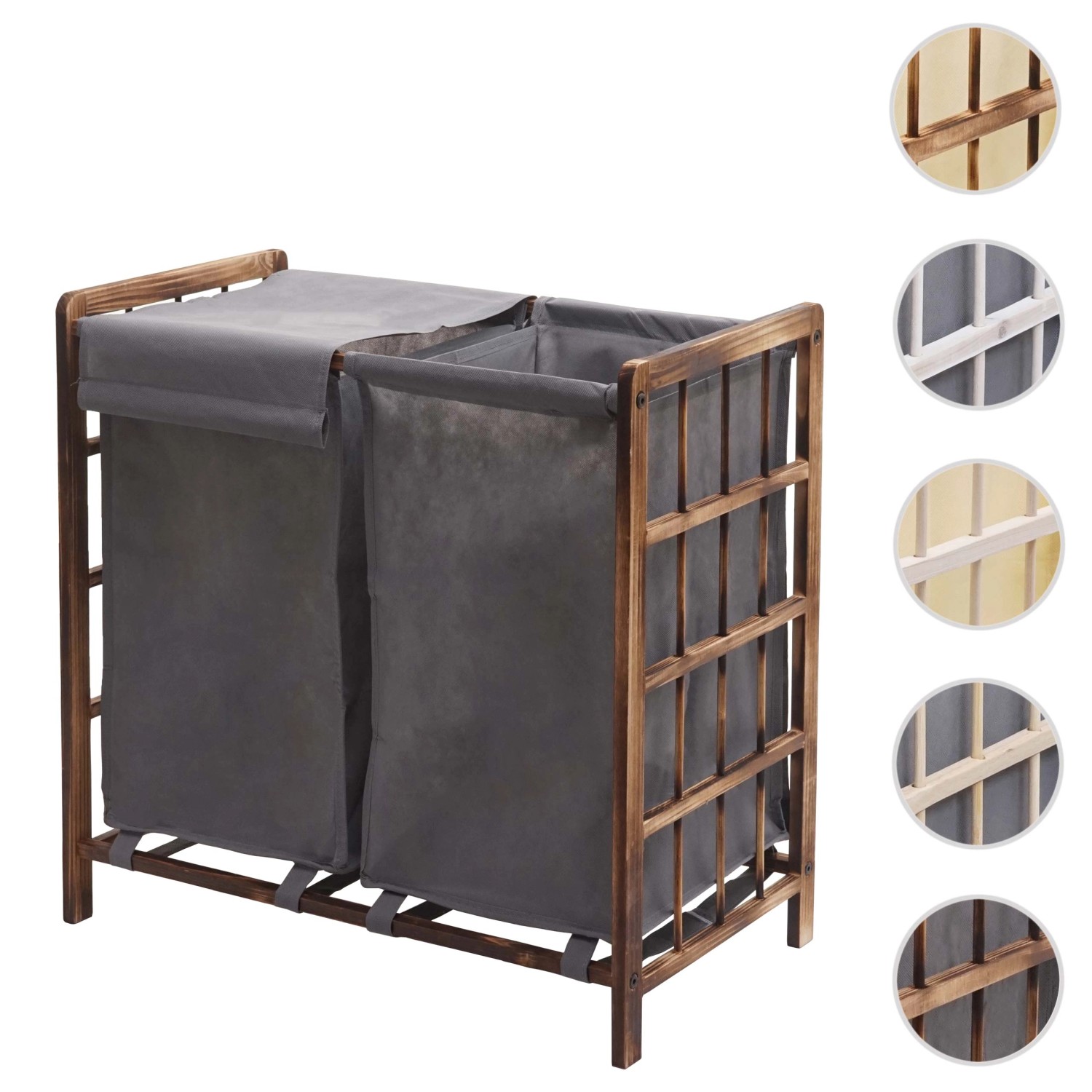 MCW Wäschesammler B60 braun/grau mit 2 Fächern und Stoffdeckel.