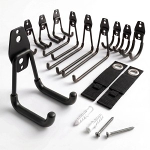 Schwarzes Relaxdays 12-teiliges Wandhaken Set aus Edelstahl und PVC mit U- und J-Haken, Schrauben für Garage, Werkstatt.