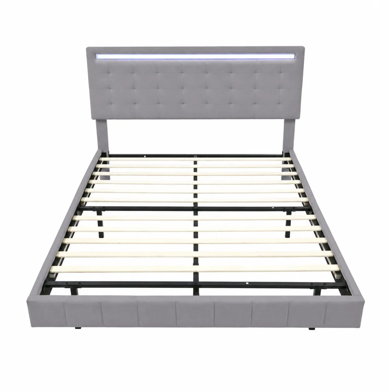 okwish Polsterbett 140x200cm mit LED Schwebendes Kopfteil Schlafzimmer Grau ohne Matratze
