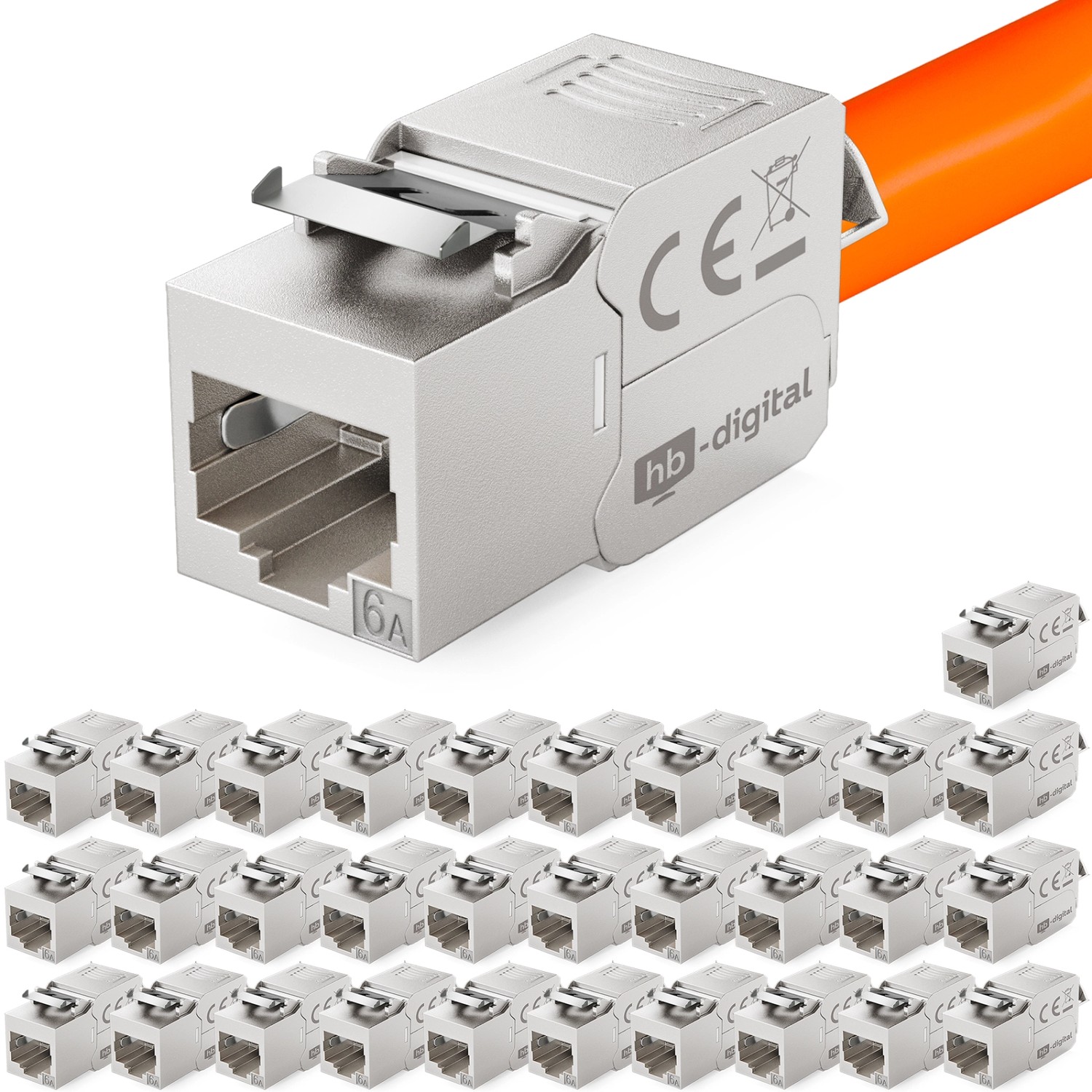 hb-digital 32x Keystone Modul CAT 6a RJ45 GHMT-Zertifiziert Werkzeuglos