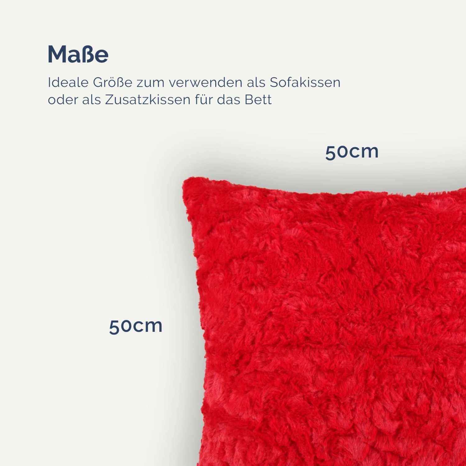 Rotes Bestlivings Kissen 50x50 cm mit Flauschmuster, ideal als Dekokissen für Sofa oder Bett.