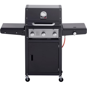 Grandhall Xenon 3B Gasgrill, Stahl, Schwarz mit 3 Brennern, Thermometer und Seitenablagen.