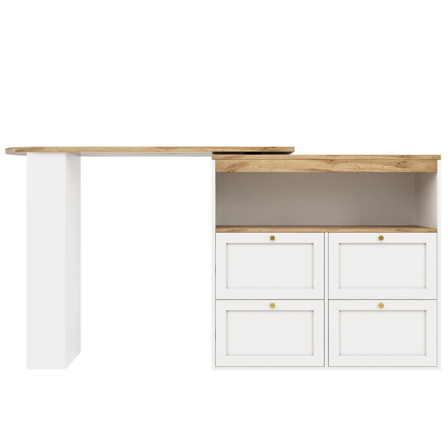 okwish Bartisch mit Drehfunktion Schubladen Ablagen Esszimmer 105x39x102cm Weiß