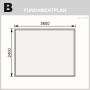 Fundamentplan Karibu Holz-Gartenhaus Kastberg, Maße 360x240 cm.