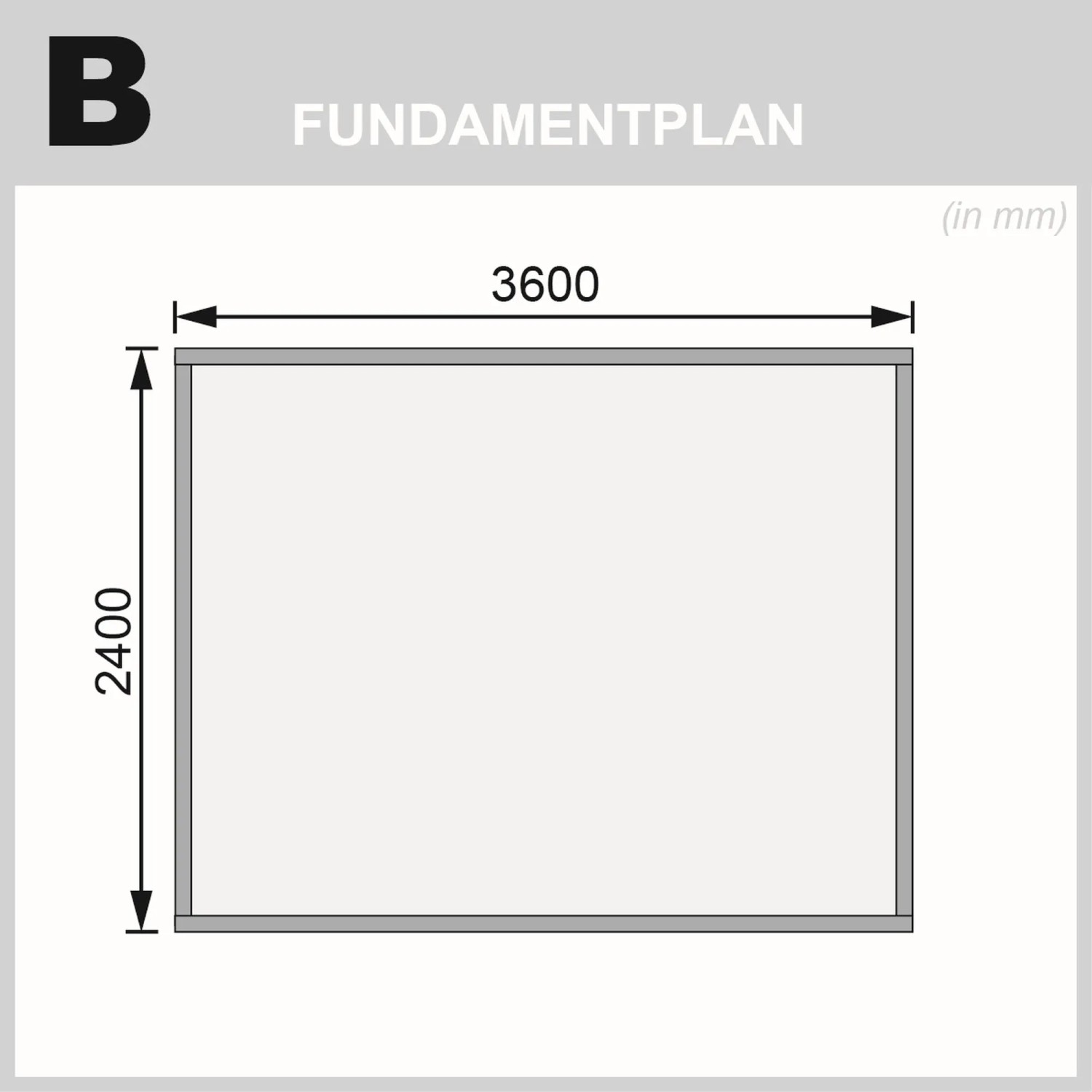 Fundamentplan Karibu Holz-Gartenhaus Kastberg, Maße 360x240 cm.